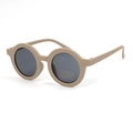 Kids round matte tan sunglasses with UV400 grey lenses and retro circular frame - Mocha Brown (Standard)