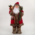 Stehende Weihnachtsmann-Figur in roter Robe mit Pelzbesatz, Laterne und Geschenksack - Rote Figur Mit Stöcken / 60CM