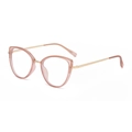 Women's cat eye glasses frame with translucent pink rims and rose gold metal temples - Pink Gold Frame Anti-blue Light C5