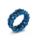 Polished dark blue stainless steel Cuban link chain ring for men with mirror finish - Blue