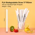 Biodegradable white PLA straws 11mm x 190mm with individual paper wrapping 100pcs - Biodegradable 11*190mm Pointed Thick White Straws-100pcs White Paper Wrap