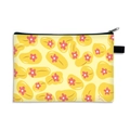 Yellow printed makeup bag with pink flowers and large capacity fabric storage - US 4