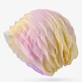Turbante plissettato da donna in cotone con sfumatura mesh rosa giallo e arancio - Stile sfumato tie-dye / Sfumato Viola Giallo