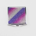 Detail of square folding makeup mirror with purple gradient rhinestones and silver frame - Purple Stripe