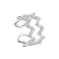 Elegant silver S925 sterling silver open ring with wavy hollow design and sparkling zircon - Adjustable Open / White Gold
