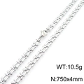Silver titanium steel chain necklace with hollow rectangular links in a sleek 4mm finish - Steel Color Necklace 75cm (KN289993-Z)