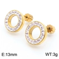 Golden stainless steel hollow round stud earrings with inset crystals, diameter 13mm - Gold Ring Hollow Rhinestone (KE110603-Z)