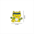 Detailed view of yellow cartoon cat fitness pin with size dimensions 2.7cm by 2.6cm - Dumbbell Fitness Cat (KN1500)