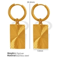 18K gold plated stainless steel rectangle drop earrings with sunburst texture - EH439 Gold Rectangular Earrings