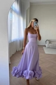 Elegantes lavendelfarbenes A-Linien-Kleid mit Spaghettiträgern und Rüschensaum - S / Lila