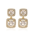 Elegant gold square earrings with layered geometric drops and sparkling zircon stones - Gold White Zirconia