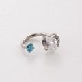 Silver horseshoe heart earring with large clear heart and small blue round stone - Clear Heart & Blue Round (5#)