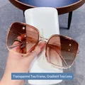 Square fashion sunglasses with transparent tea frame and gradient brown lenses - Transparent Tea Frame Gradient Tea
