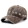 Vintage dark brown washed cotton baseball cap with white 3D letter embroidery - Adjustable / Coffee