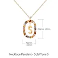 Gold-tone S-letter necklace pendant with colorful pavé gemstones and thin link chain - 925 Silver / Letter S (Gold)