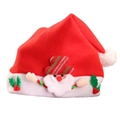 Plush red Christmas hat featuring a 3D Santa Claus figure and green holly leaf accents - Santa Claus Kids Applique Style