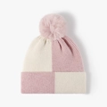 Gorro de punto rosa y crema con pompón y suave textura acanalada para el invierno - Talla única / Rosa & Beige