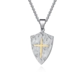 Collana con ciondolo a scudo argento, texture vintage e croce dorata su catena box - Solo ciondolo / Color Acciaio