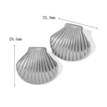Silver shell-shaped titanium steel earrings with radial patterns measuring 29.5mm x 32.3mm - Steel Color Large Shell Earrings
