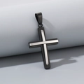 Men's titanium steel cross pendant necklace in a sleek black and silver dual-tone finish - No Chain Style / Two-Tone Black Cross Pendant (KP130566-HR)