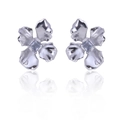 Silver flower stud earrings featuring a square light blue gemstone center - Silver XLEH032-1 (Square Zirconia Flower)