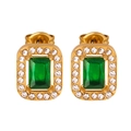 Boucles d'oreilles vintage en or avec grands gemmes rectangulaires vertes et cristaux - F890-Carré Vert Verre
