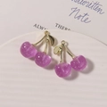 Detailed view of purple cherry resin charms with glitter and gold metal leaf stems - Gold Stem Glitter Purple / 1 Piece