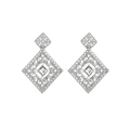 Silver geometric hollow rhombus earrings with rhinestones and filigree design - Rhombus Hollow Filigree (E303238) - Steel White