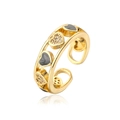 Detail des 18K vergoldeten Herzrings mit schwarzem Emaille und funkelndem Zirkonia-Pavé - Einstellbar Offen / Schwarzes Herz / Schwarz