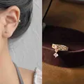Elegant 14k gold plated ear cuff with hollow carving and zircon pendant, non-piercing - MY34172-Gold Hollow Pattern Zircon Single