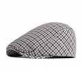 Béret classique à motif pied-de-poule noir, blanc et marron pour la mode d'hiver - Réglable / Blanc