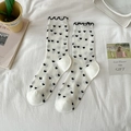 White hollow mesh socks with black heart patterns and frilly edges for a sweet style - One Size / Lace Black Hearts