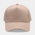 Detail view of khaki cotton twill fabric and reinforced stitching on a baseball cap - Khaki