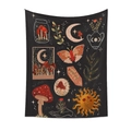 Tapiz negro místico con setas rojas, motivos de luna, estrellas y mariposas decorativas - 73X95CM / Seta de bosque