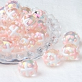 Iridescent acrylic beads with pink hand-painted coral patterns for DIY jewelry craft - Transparent Bead + Pink White X / 18mm