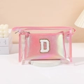 Pink iridescent makeup bag set with letter D patch and transparent outer PVC case - Peach Red [D]