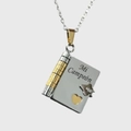 Silver book locket necklace with gold heart and Mi Campeon text in a premium finish - 09 Spanish My Champion Son Style