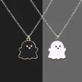 Cartoon ghost necklaces set with black and white enamel pendants for Halloween jewelry - Set of 2/Black and White Combo / Black/White