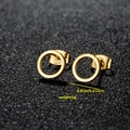 Gold hollow round stud earrings in stainless steel for women with 0.8cm diameter - 011 Gold Ring