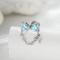Exquisite bow stud earring with light blue heart zircon gems and star tassel chain - Light Sea Blue Zircon (Single Piece)