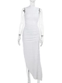 Weißes ärmelloses Bodycon-Maxikleid mit Blasenstruktur-Stoff und Seitenschlitz - S / Weiß