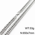 Polished silver stainless steel cuban curb chain necklace 650mm long by 7mm wide - 7mm x 650mm (KN232951-ZZ)