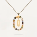 Elegant gold S925 silver necklace with letter Q pendant and multi-color gemstones - 925 Silver / Letter Q (Gold)