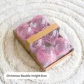 Set van 6 roze glitter kerstballen in kraftpapier doos met transparant venster - 8cm/Set van 6 / Roze