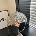 Pochette da sera argento con design a pieghe e tracolla a catena rimovibile - Argento Semicircolare