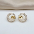S925 sterling silver gold hoop earrings with sparkling micro-pave cubic zirconia stones - Gold Earring Setting Only (Without Pearl) / 6-8mm