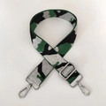 Adjustable camouflage bag strap with silver metal buckles on a clean white background - Green Silver Thread + Silver Buckle