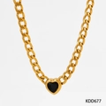 Gold chunky chain necklace with a black heart pendant, stainless steel jewelry set - Gold Necklace + Black Zirconia (KDD677)