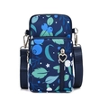 Mini-Handytasche zum Umhängen aus blauem Stoff mit Blaubeermuster und Herz-Zipper - S / Blaue Libelle