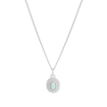 Minimalist S925 silver necklace with oval opal pendant in sunburst setting on white background - 925 Silver / Silver